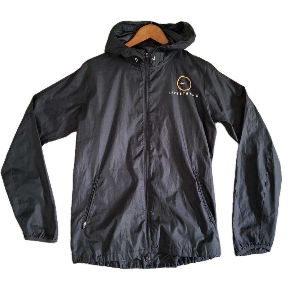Nike Livestrong Jacket Mens Medium Black Hooded Windbreaker Running 446876-032